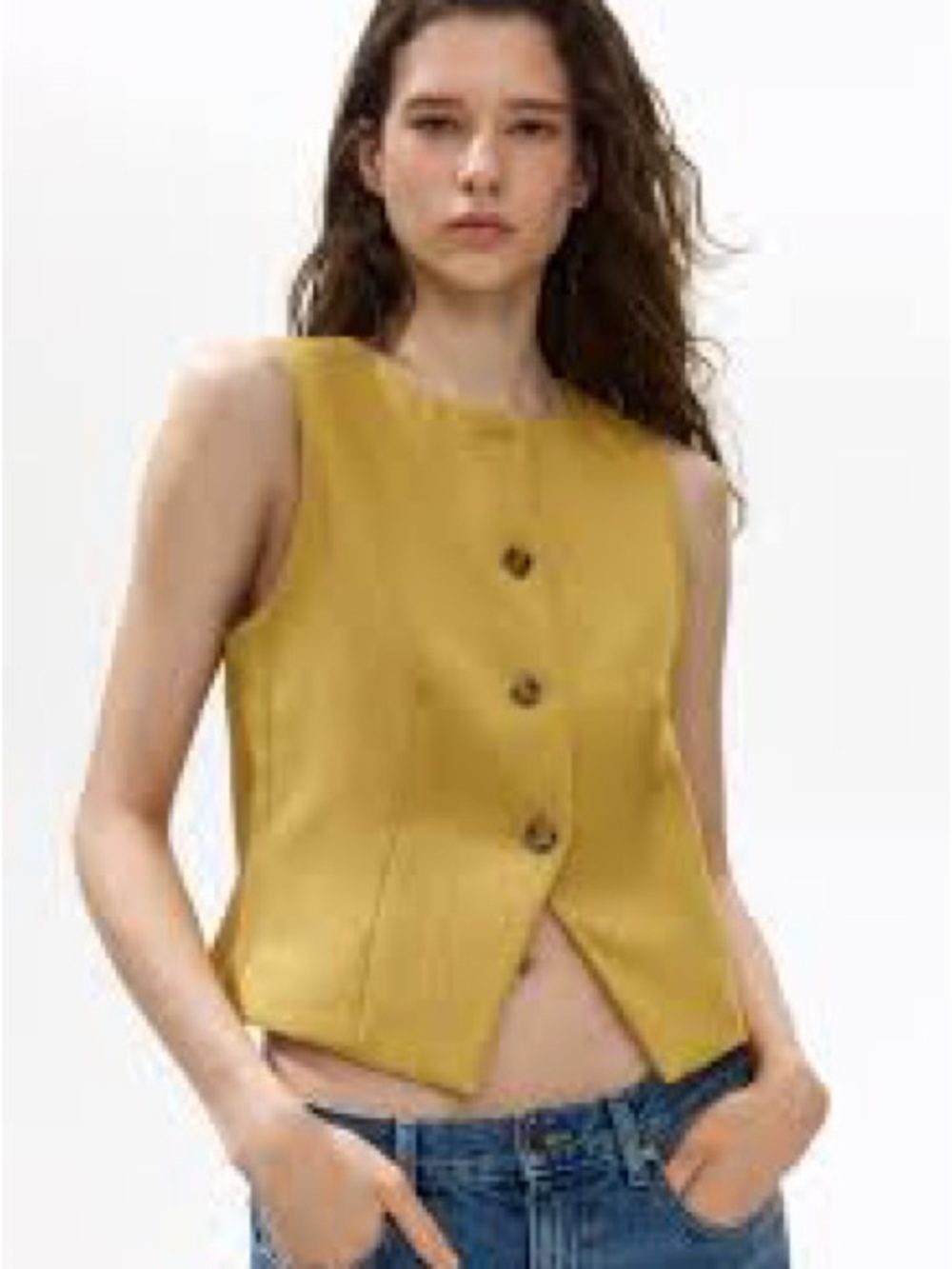H&M Mustard Yellow Sleeveless Button Front Top
